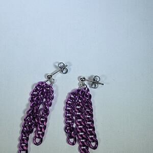 Purple Chain Drop Earrings – Silver Tone Post Back with Multi-Strand Design